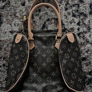 Brown and Beige Purse with Logo and Dustbag